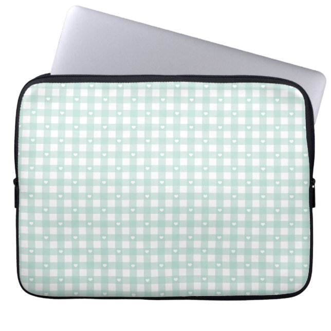 Mint Green Checks Laptopschutzhülle (Vorderseite)