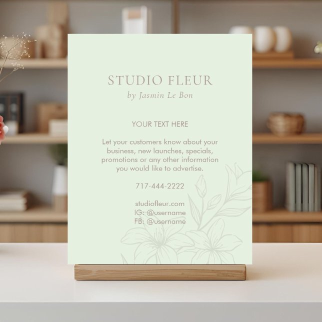 Mint Green | Chic Floral Text Förderung Poster (Von Creator hochgeladen)