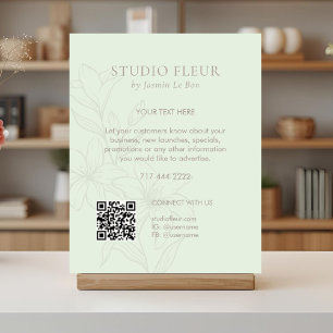Mint Green   Chic Floral Text Promotion QR Poster