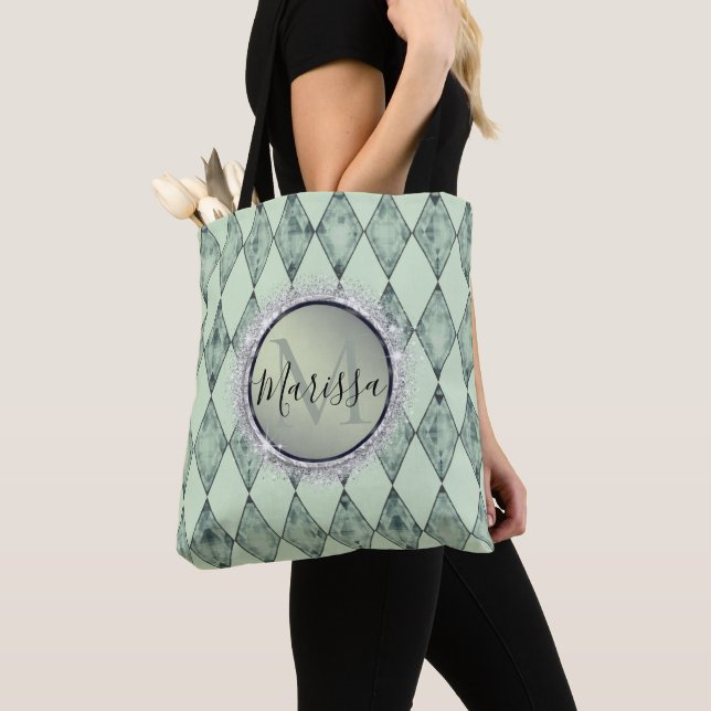 Mint Green Chic Harlequin Monogram Glitzer Tasche (Von Nahem)