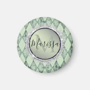 Mint Green Chic Harlequin Monogram Magnet
