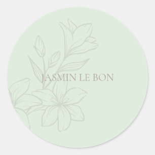 Mint Green Chic Minimalistisch Floral Runder Aufkleber
