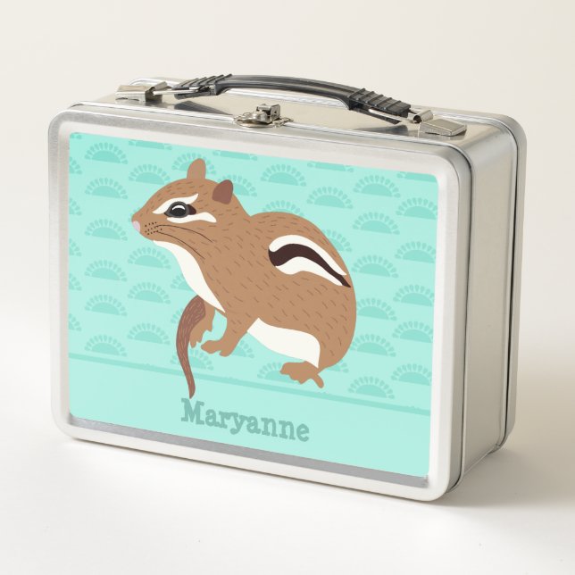 Mint Green Chipmunk Gender Neutral Personalisiert Metall Brotdose (Vorderseite)