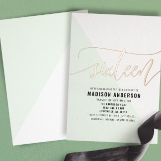 Mint Green Color Block Sweet 16 Geburtstagsparty Folieneinladung