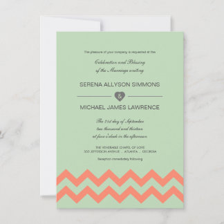 Mint Green & Coral Zickzack Hochzeitseinladung Einladung