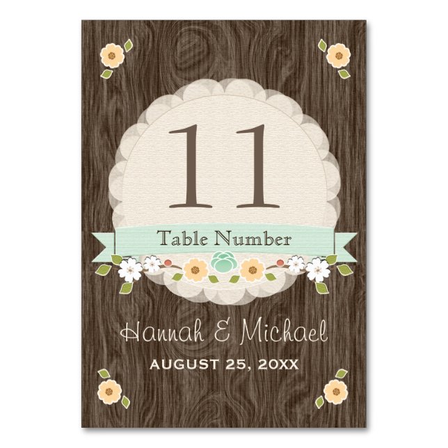 MINT GREEN COUNTRY CHARM MARIAGE NUMÉRO DE TABLE C (Dos)