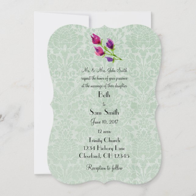 Mint Green Damask Custom 5" x 7" Invitations (Devant)