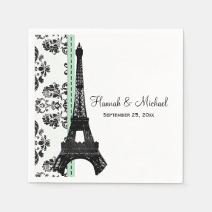 Mint Green Damask Eiffel Tower Wedding Serviette