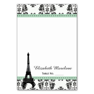 MINT GREEN Damask Eiffel Tower Zelt Platzkarten Tischnummer