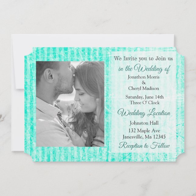 Mint Green Damask Foto Wedites Einladung (Vorderseite)