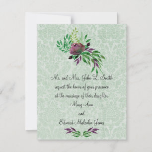 Mint Green Damask Wedding Invitation 4,25" x 5,5" Einladung
