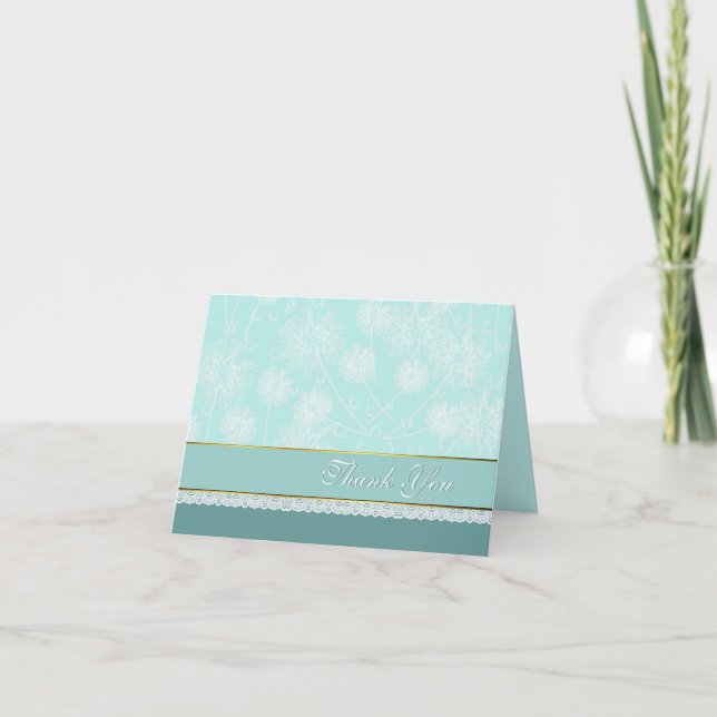 Mint Green Dandelion Wedding Danke Note Card (Vorderseite)