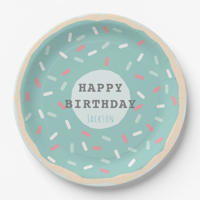 Mint Green Donut Boys Geburtstag Pappteller (Vorderseite)