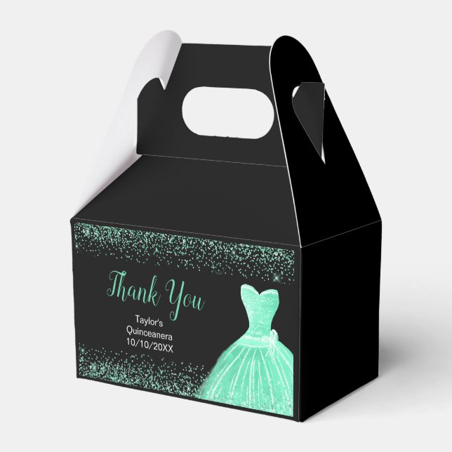 Mint Green Dress Faux Glitter Quinceanera Geschenkschachtel (Vorderseite)