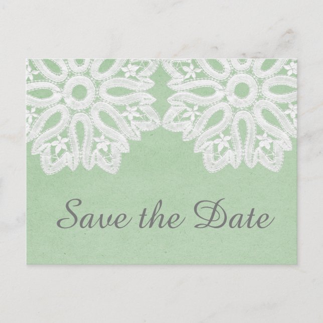 Mint Green Elegance Spitze Save the Date Postkarte (Vorderseite)