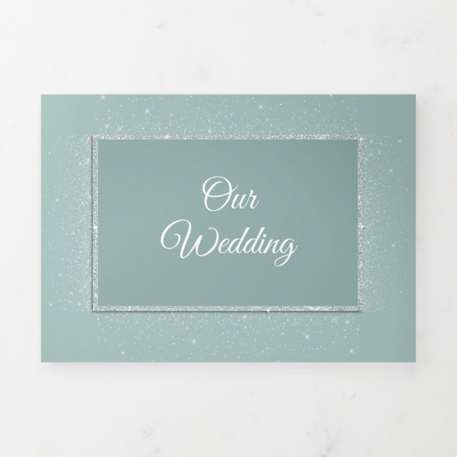 Mint Green Elegance Wedding Dreifach Gefaltete Einladung (Cover)