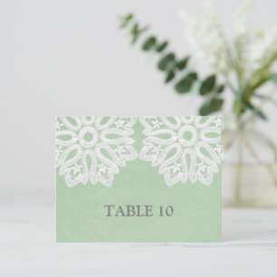 Mint Green Elegant Dentelle Numéro de table Carte