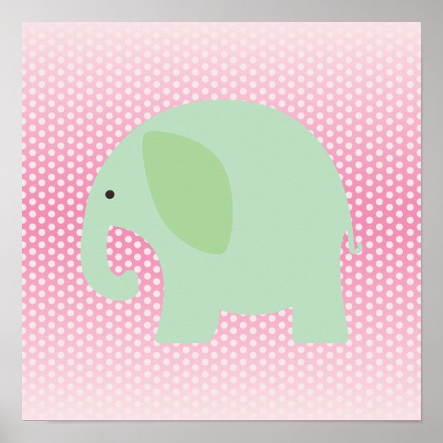 Mint Green Elephant auf Rosa Poster (Vorne)