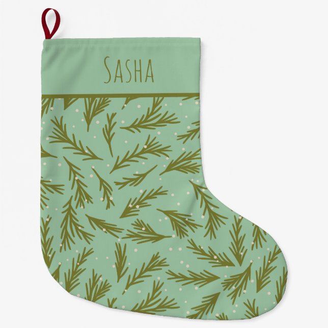 Mint Green Evergreen Personalisiert Weihnachten Großer Weihnachtsstrumpf (Vorderseite)