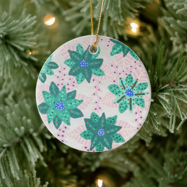 Mint Green Festival Blumendruck Ornament (Baum)