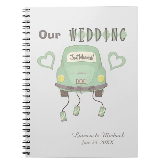 Mint Green Feymoon Car Hochzeitgedächtnis Notizblock (Vorderseite)