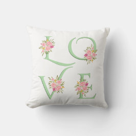 Mint green floral Love typography Valentines Day Kissen