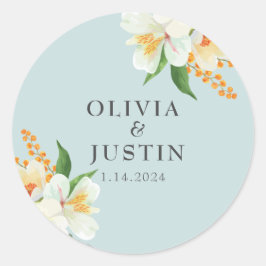 Mint green floral Spring flowers Wedding Favor Runder Aufkleber