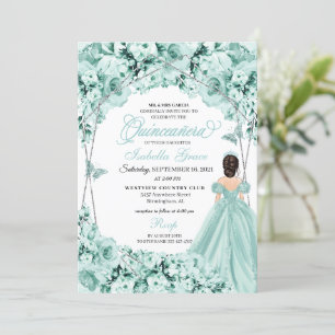 Mint Green Floral Tiara Princess Kleid Quinceanera Einladung