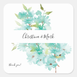 Mint Green Floral Vielen Dank Quadratischer Aufkleber