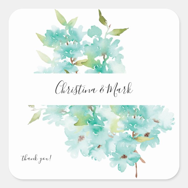 Mint Green Floral Vielen Dank Quadratischer Aufkleber (Vorderseite)