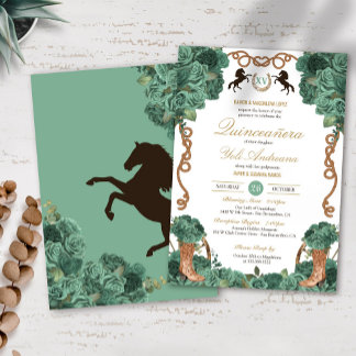 Mint Green Floral Western Charro Ranch Quinceanera Einladung