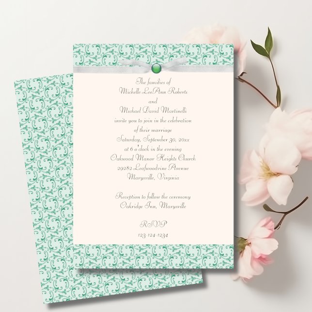 Mint Green Florentine Wedding Einladung (Von Creator hochgeladen)