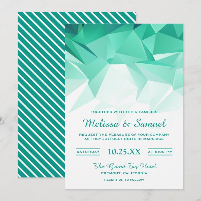 Mint Green Geometric Origami Hochzeitseinladung Einladung (Vorne/Hinten)