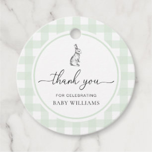 Mint Green Gingham Bunny Rabbit Baby Shower Geschenkanhänger