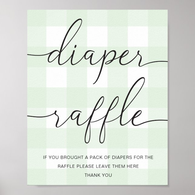 Mint Green Gingham Diaper Raffle Poster (Vorne)