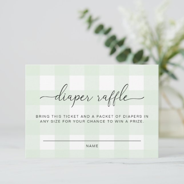 Mint Green Gingham Diaper Raffle Ticket Begleitkarte (Stehend Vorderseite)