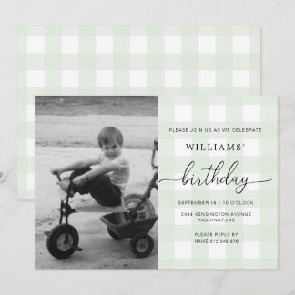 Mint Green Gingham Foto Birthday Einladung