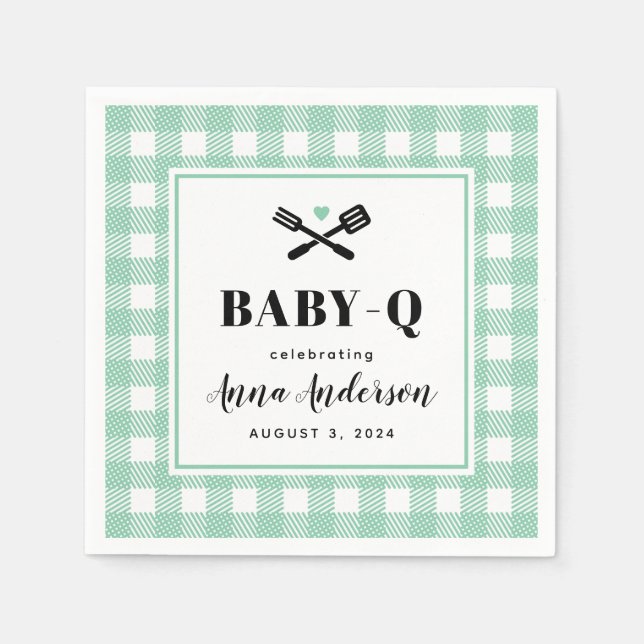 Mint Green Gingham Kariert Baby Q Serviette (Vorderseite)