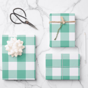Mint Green Gingham Karo Kariert Geschenkpapier Set