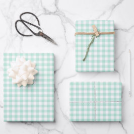 Mint Green Gingham Karo Pattern Geschenkpapier Set