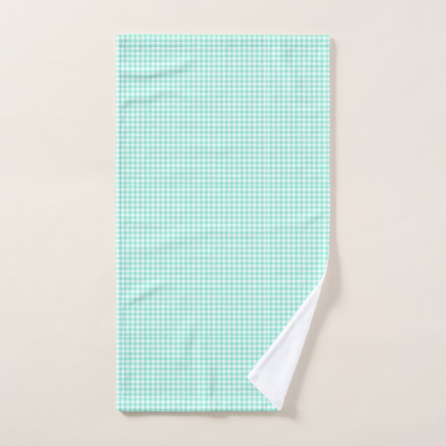 Mint Green Gingham Pattern Kleiner Karo Kariert Handtuch (Handtuch)