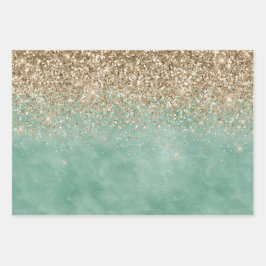 Mint Green Glam Gold Sparkle Glitzer Geschenkpapier Set