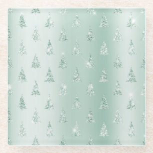 Mint Green Glitzer Sparkle Weihnachtsbaumen       Glasuntersetzer