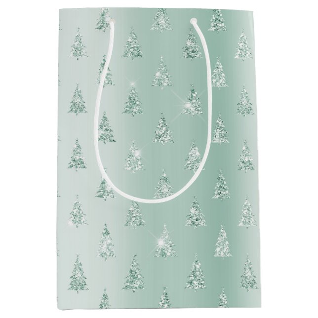 Mint Green Glitzer Sparkle Weihnachtsbaumen   Mittlere Geschenktüte (Vorderseite)