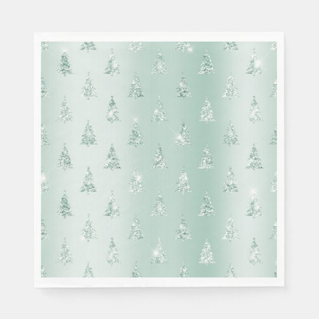 Mint Green Glitzer Sparkle Weihnachtsbaumen  Serviette (Vorderseite)