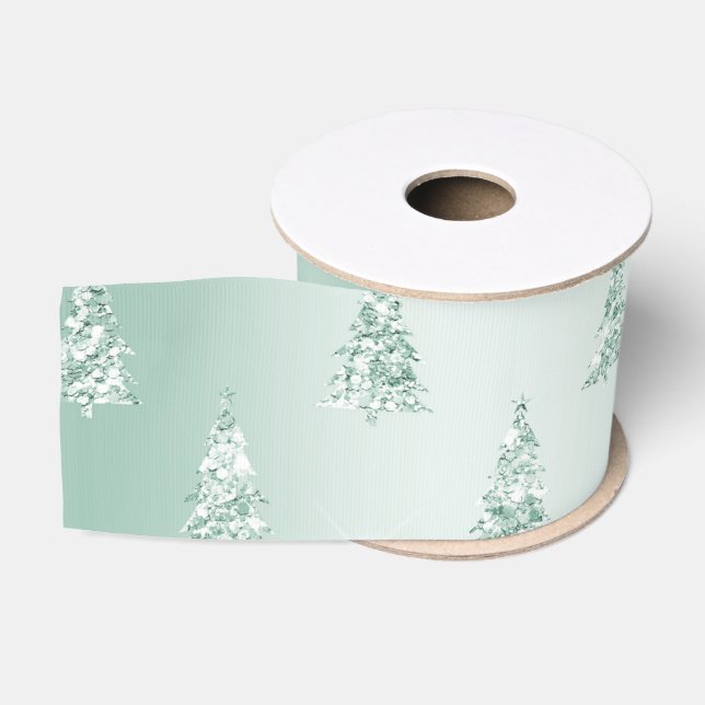 Mint Green Glitzer Weihnachtsbaumen Ripsband (Spule)
