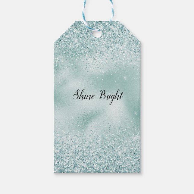 Mint Green Glitzy Glitzer Geschenkanhänger (Vorderseite)