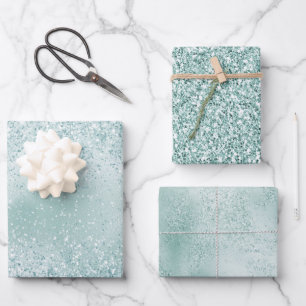 Mint Green Glitzy Glitzer Geschenkpapier Set