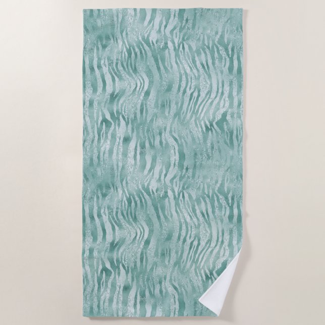 Mint Green Glitzy Zebra Print Glitzer Strandtuch (Vorderseite)
