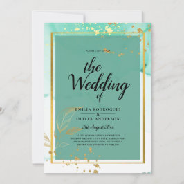 Mint Green Gold Alkohol Tinte Abstrakt Hochzeit Einladung